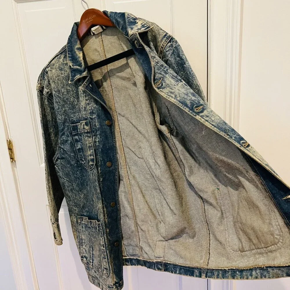 Vintage 80s 90s Denim Jean Jacket Womens Oversize Medium Chore Acid wash - Picture 3 of 16